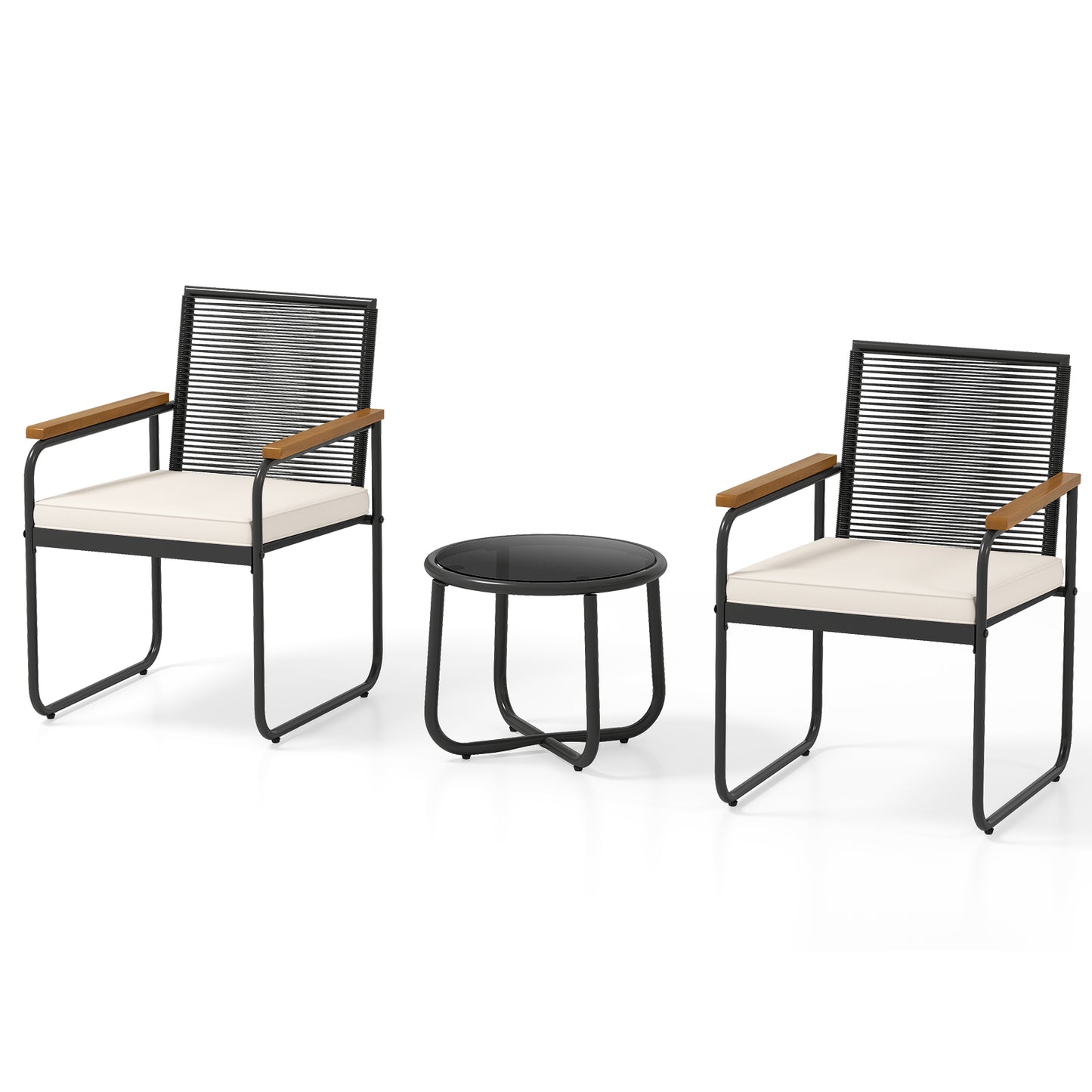 3-Piece Patio Conversation Set with Tempered Glass Table