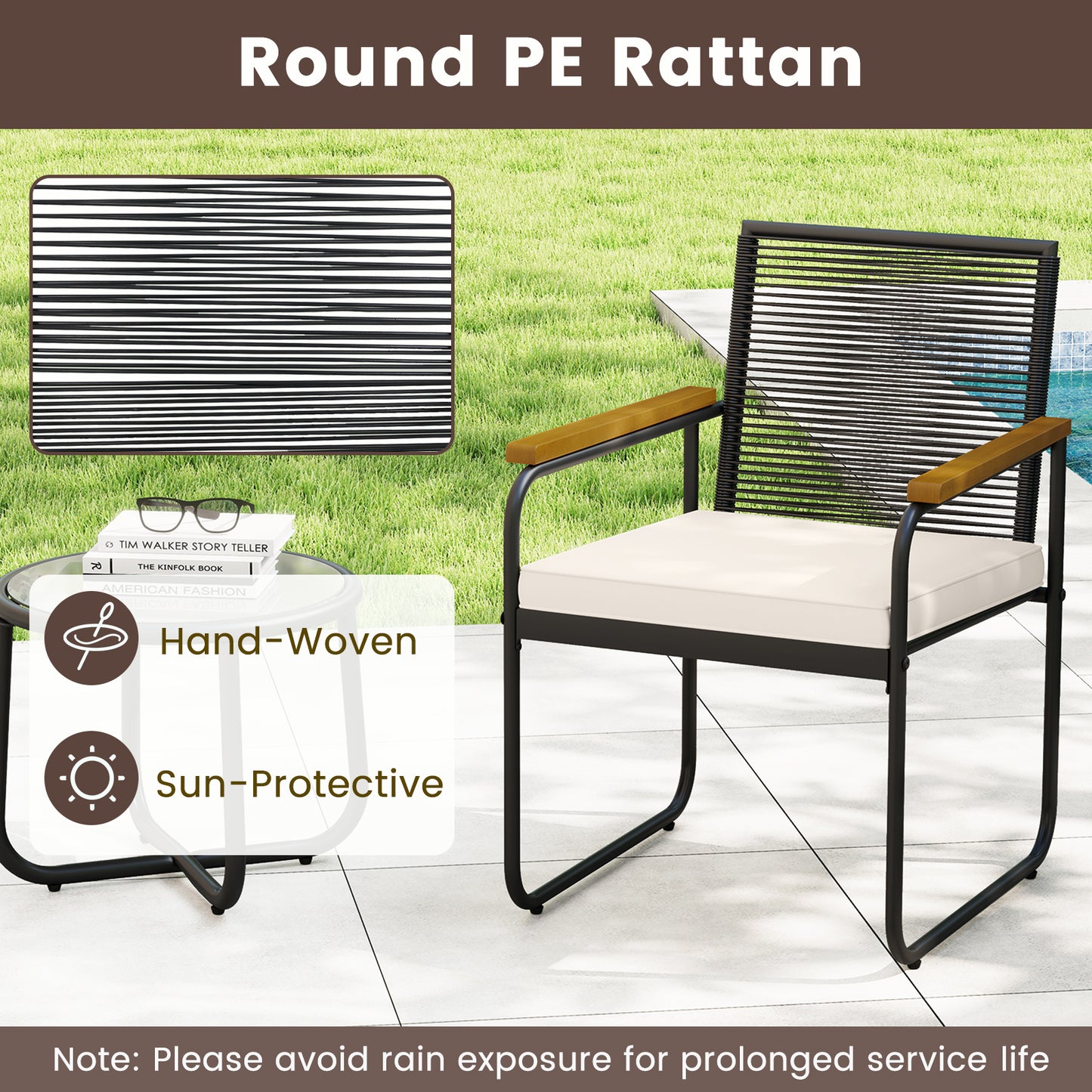 3-Piece Patio Conversation Set with Tempered Glass Table