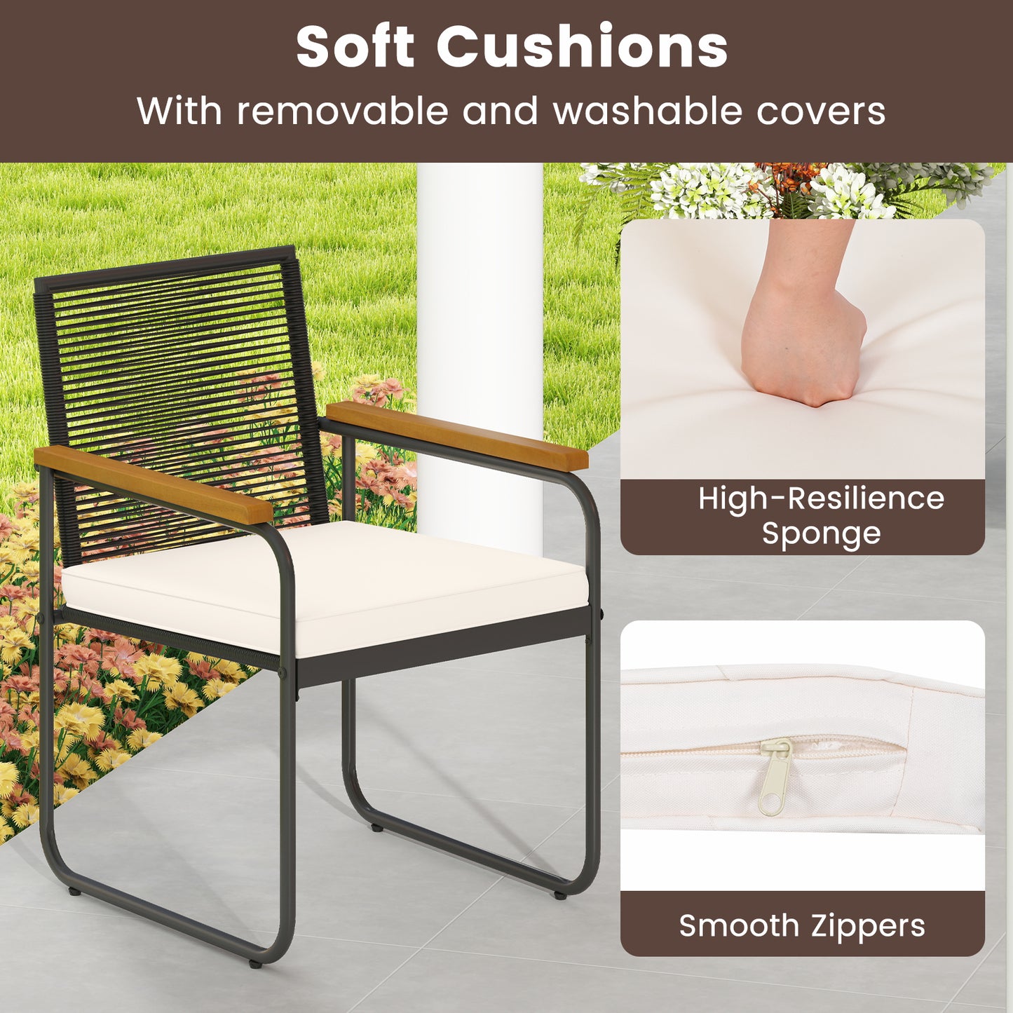 3-Piece Patio Conversation Set with Tempered Glass Table