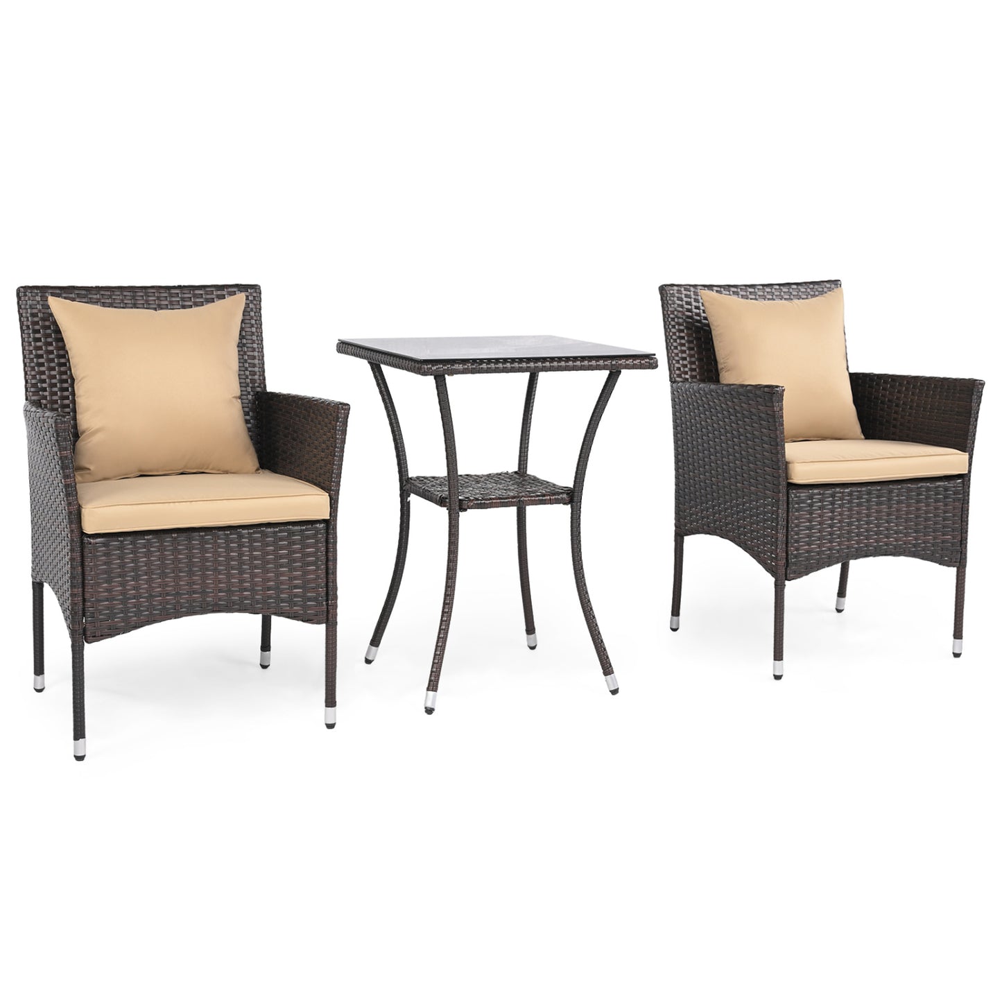 3-Piece Patio Conversation Set with Cushioned Chairs & Glass Table