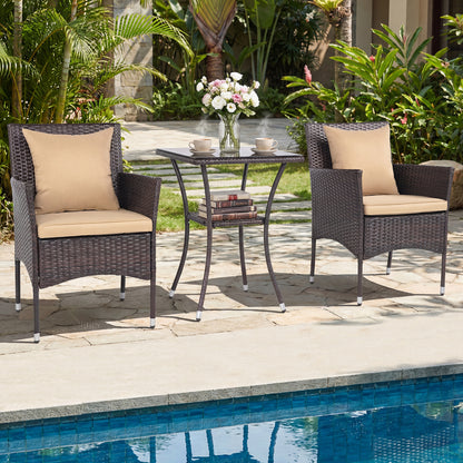 3-Piece Patio Conversation Set with Cushioned Chairs & Glass Table