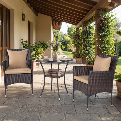 3-Piece Patio Conversation Set with Cushioned Chairs & Glass Table