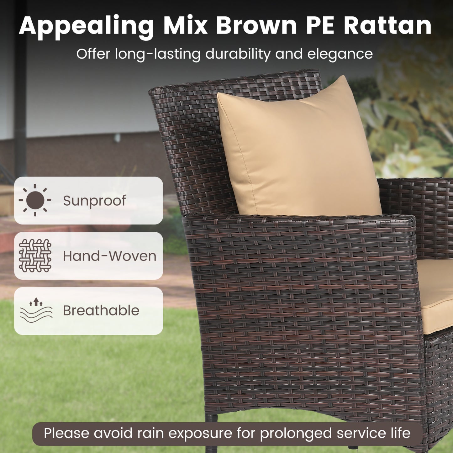 3-Piece Patio Conversation Set with Cushioned Chairs & Glass Table