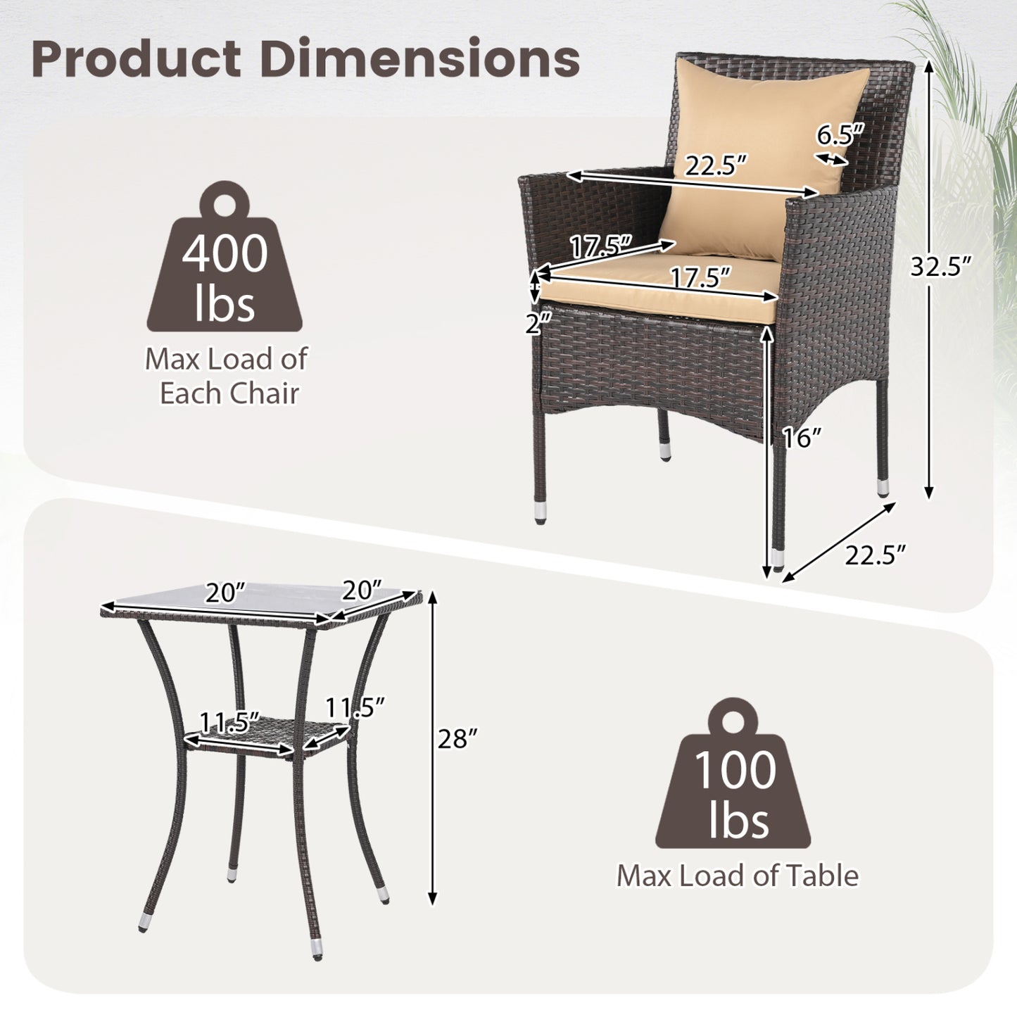 3-Piece Patio Conversation Set with Cushioned Chairs & Glass Table