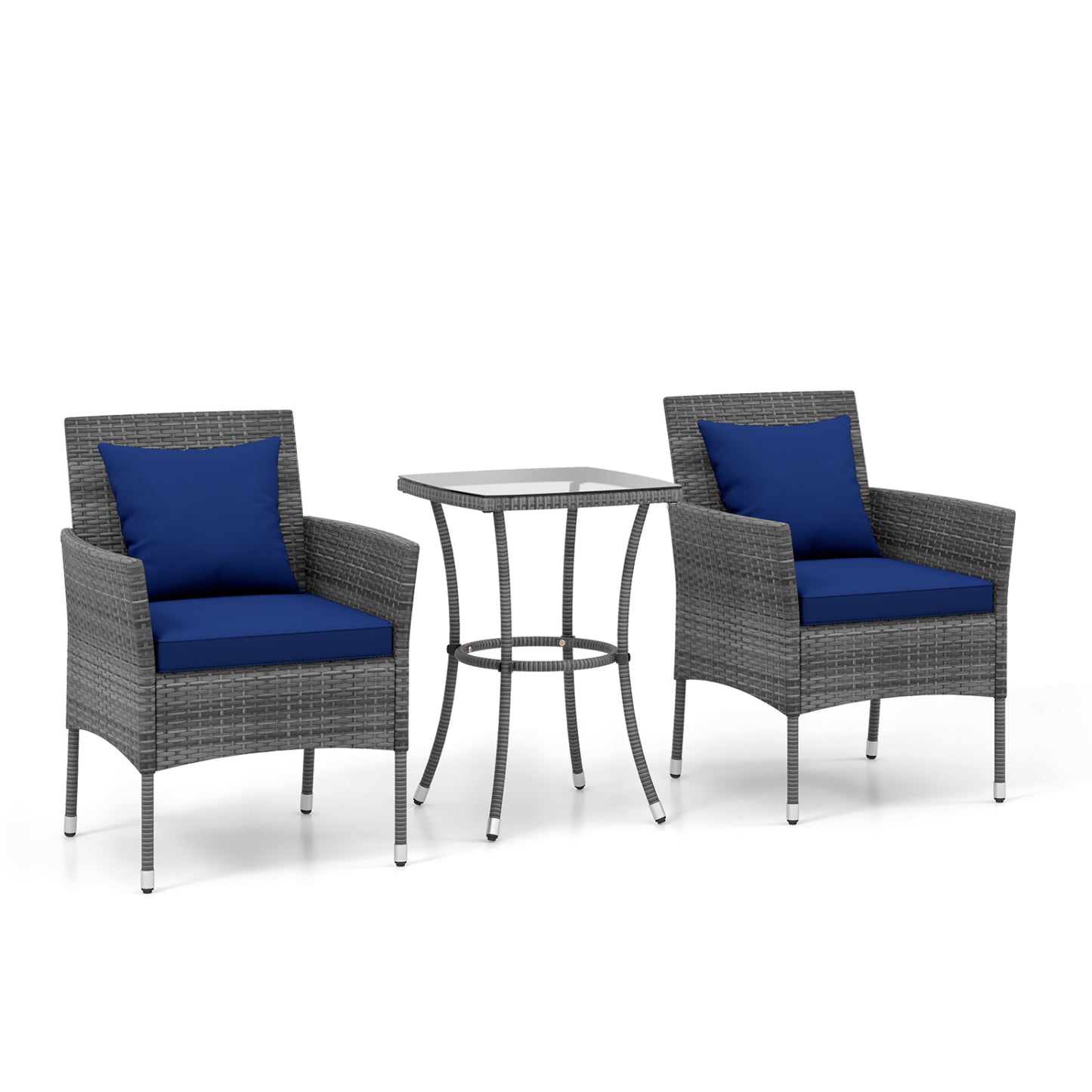 3-Piece Patio Conversation Set with Cushioned Chairs & Glass Table