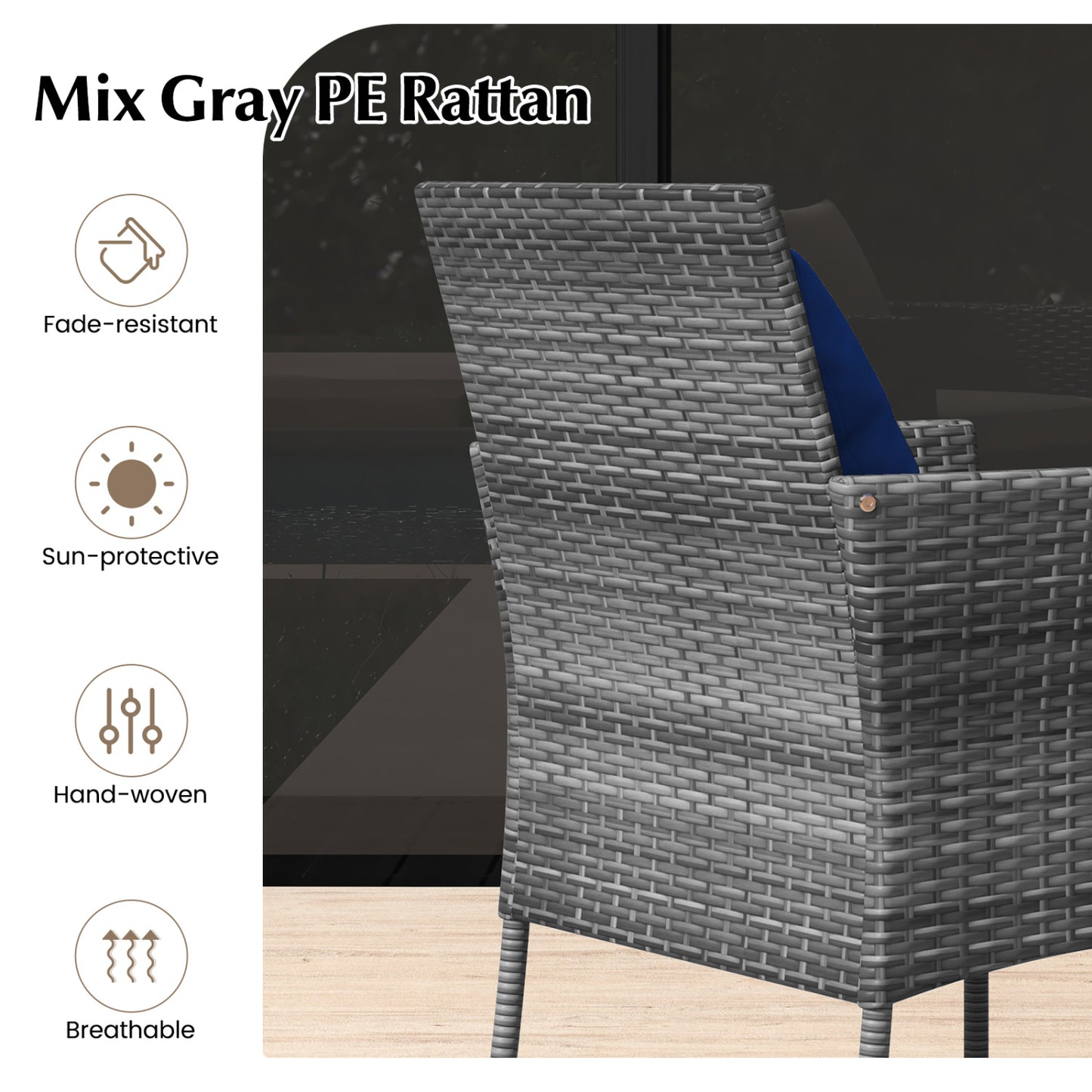 3-Piece Patio Conversation Set with Cushioned Chairs & Glass Table