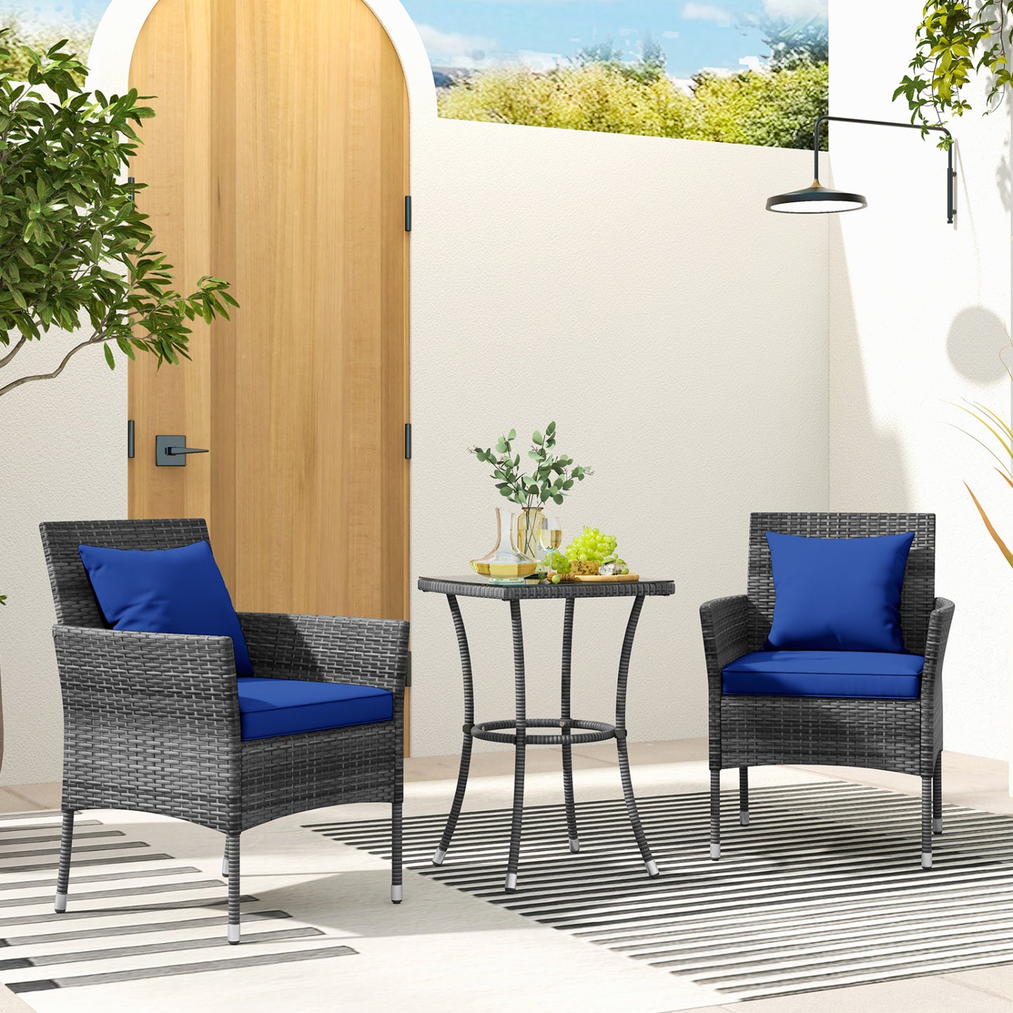 3-Piece Patio Conversation Set with Cushioned Chairs & Glass Table