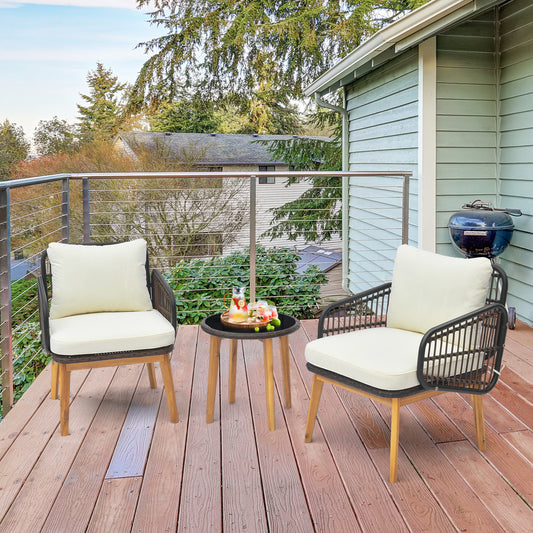 Patio Conversation Set 3-Piece with Cushioned Chairs & Glass Table