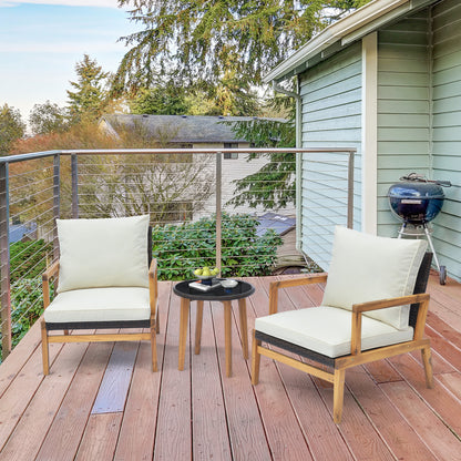 Patio Conversation Set 3-Piece with Cushioned Chairs & Glass Table