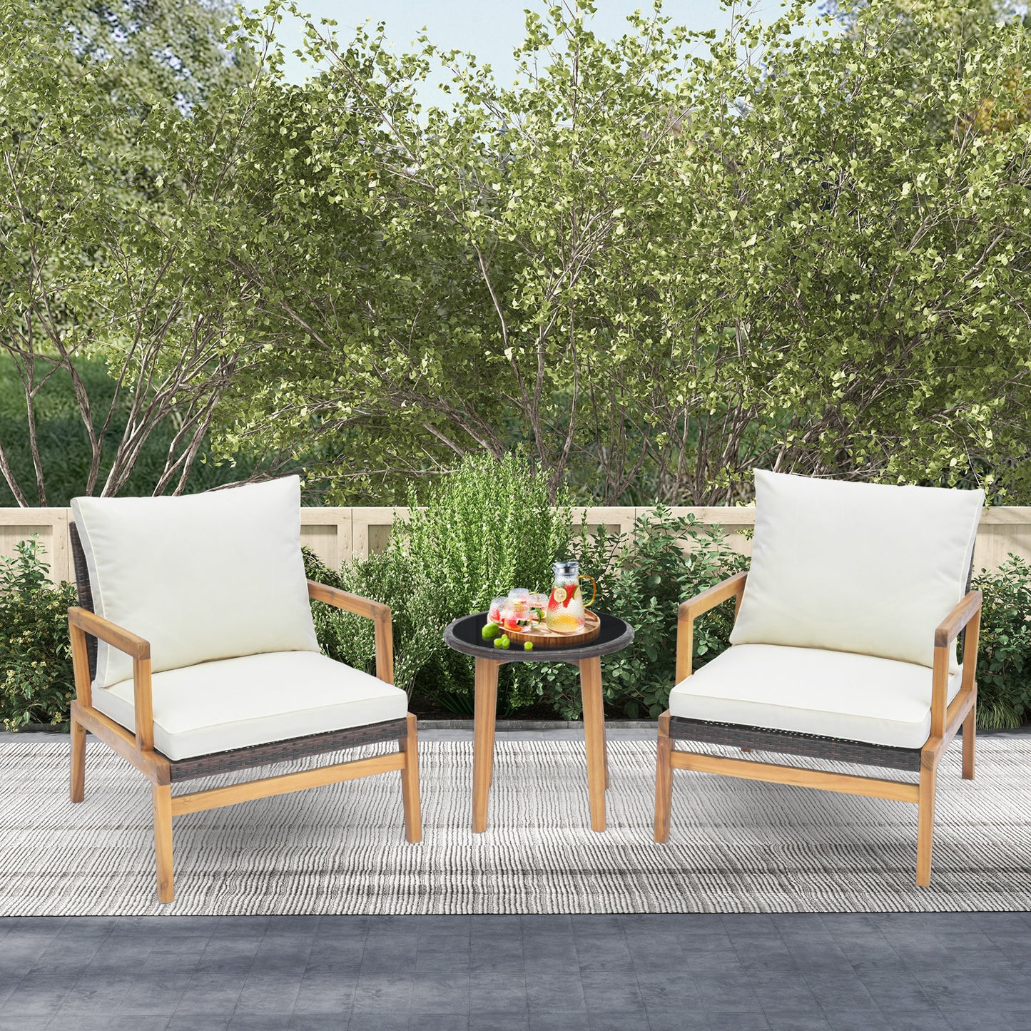 Patio Conversation Set 3-Piece with Cushioned Chairs & Glass Table