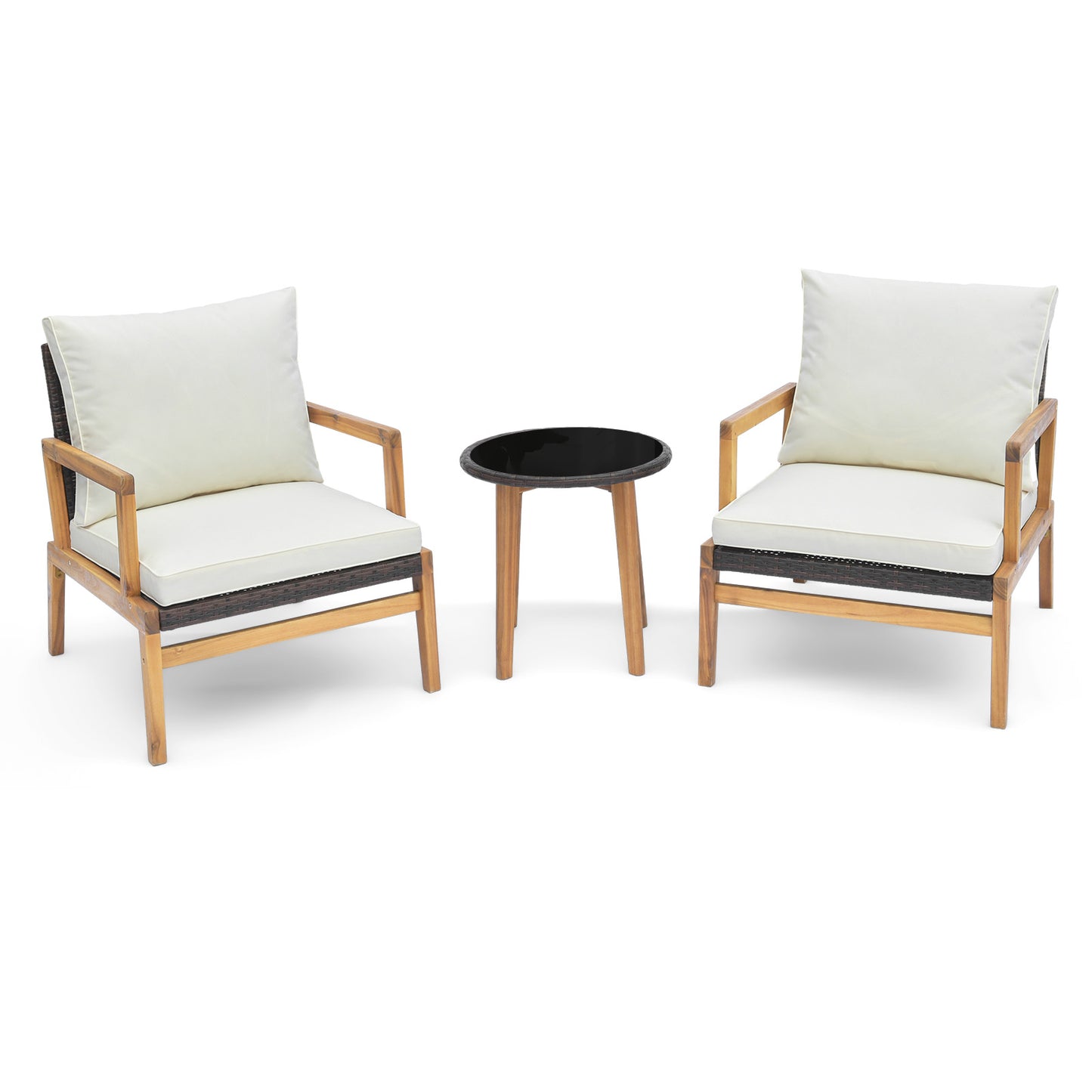 Patio Conversation Set 3-Piece with Cushioned Chairs & Glass Table