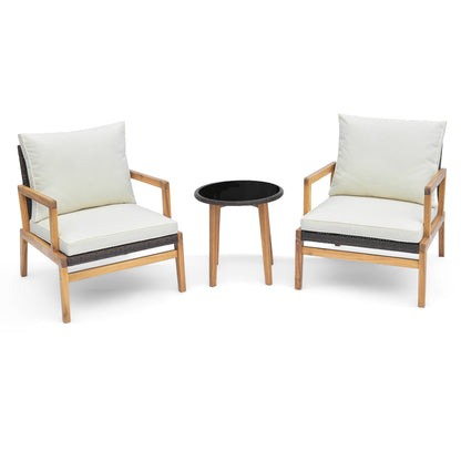 Patio Conversation Set 3-Piece with Cushioned Chairs & Glass Table