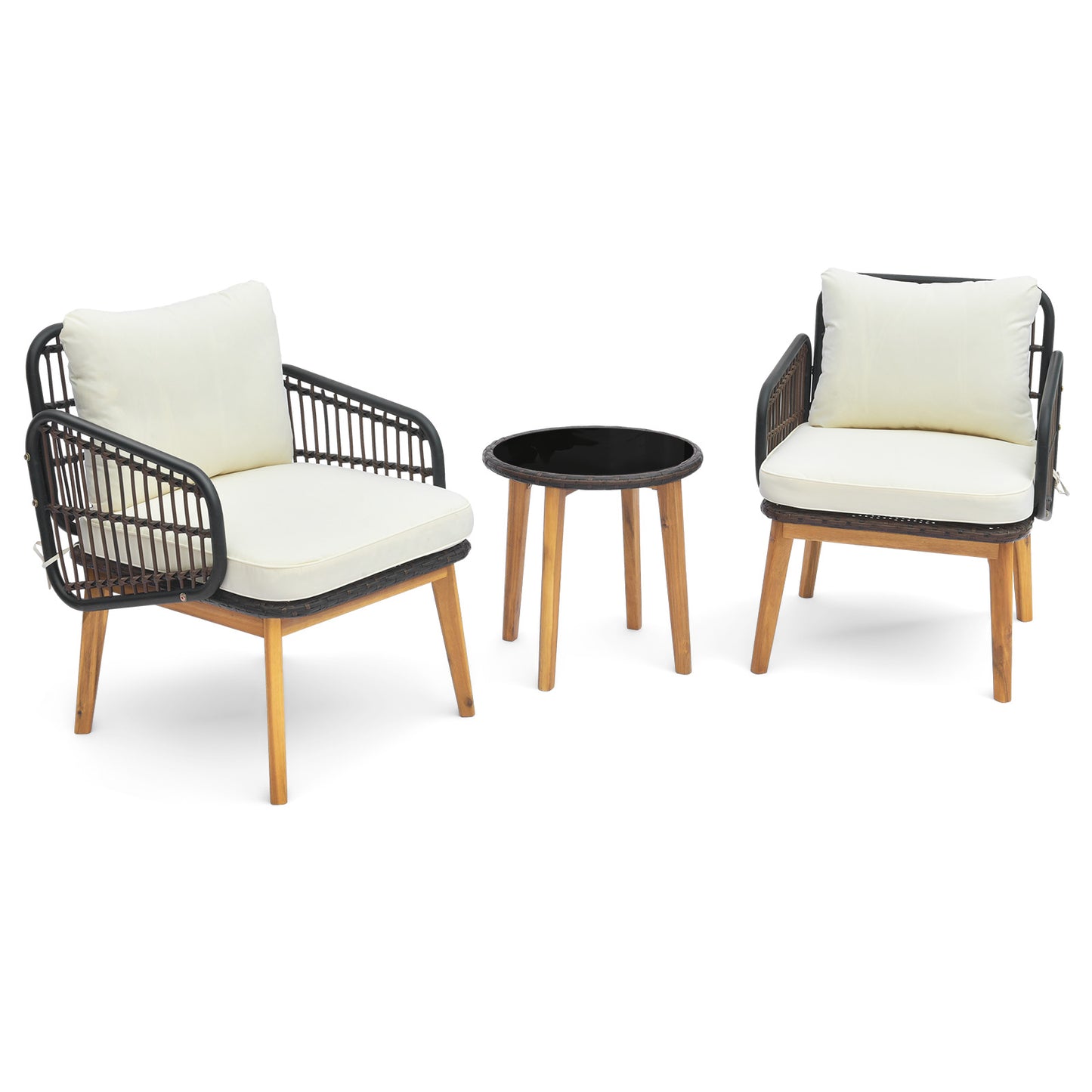 Patio Conversation Set 3-Piece with Cushioned Chairs & Glass Table