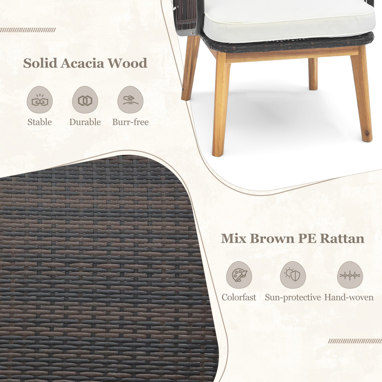 Patio Conversation Set 3-Piece with Cushioned Chairs & Glass Table