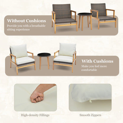 Patio Conversation Set 3-Piece with Cushioned Chairs & Glass Table
