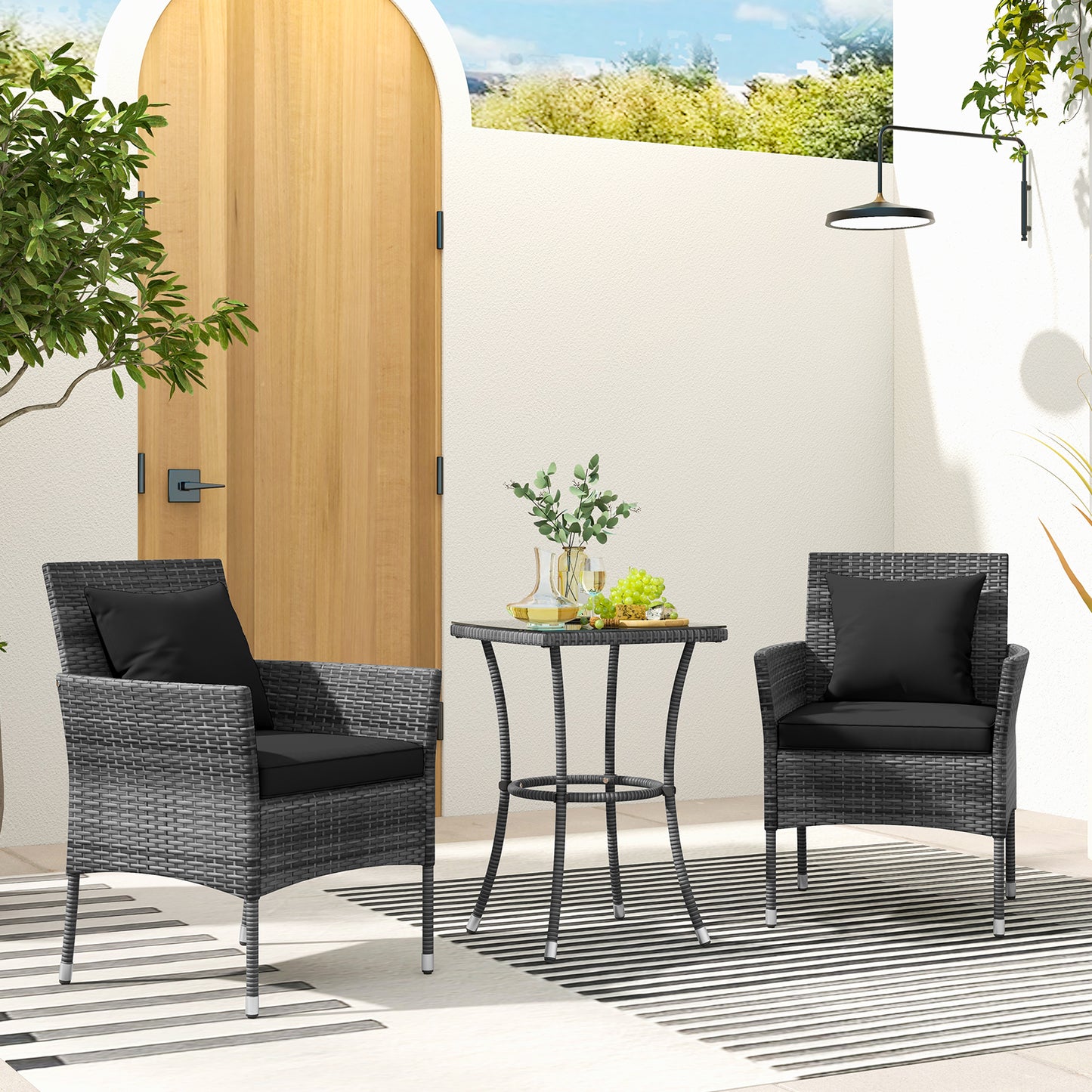 3-Piece Patio Conversation Set with Cushioned Chairs & Glass Table