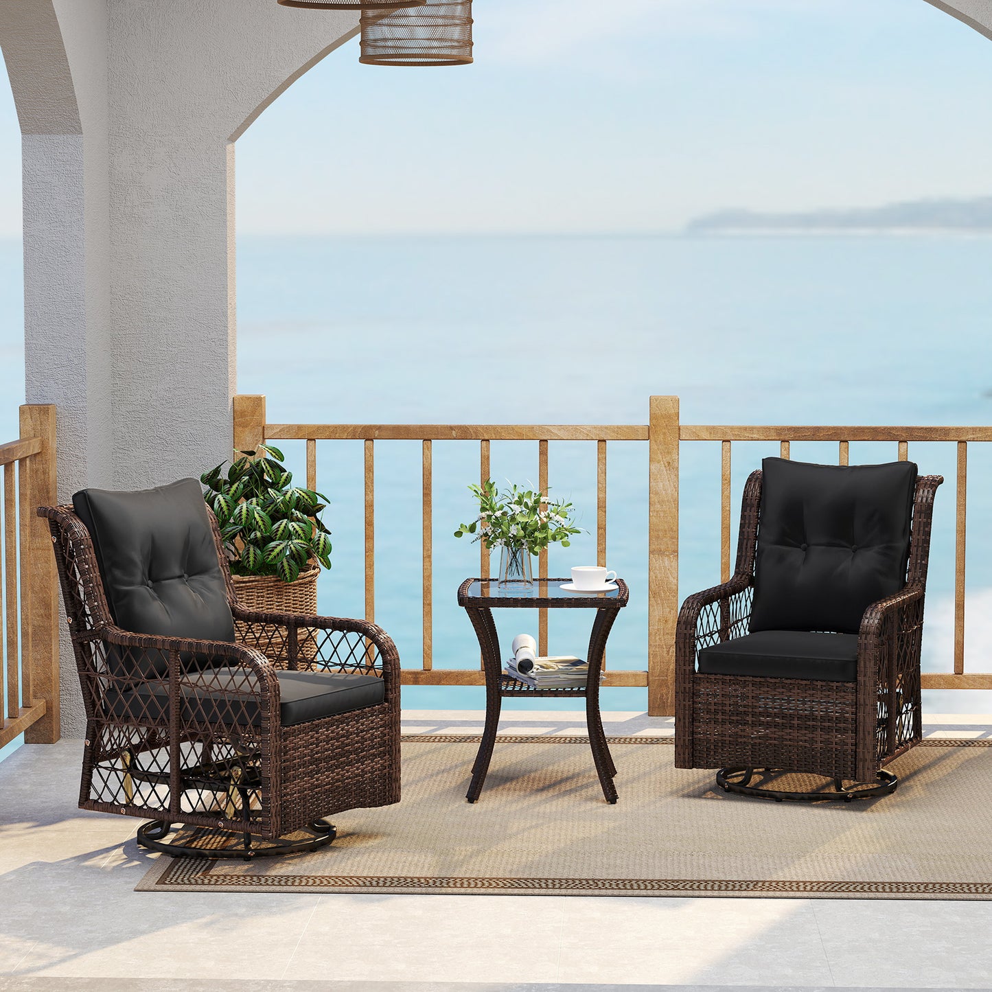 3-Piece Patio Conversation Set with Swivel Glider Chairs