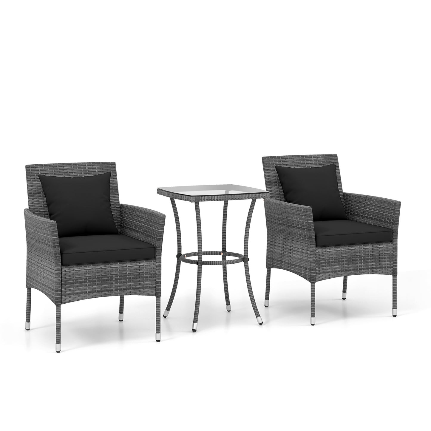 3-Piece Patio Conversation Set with Cushioned Chairs & Glass Table