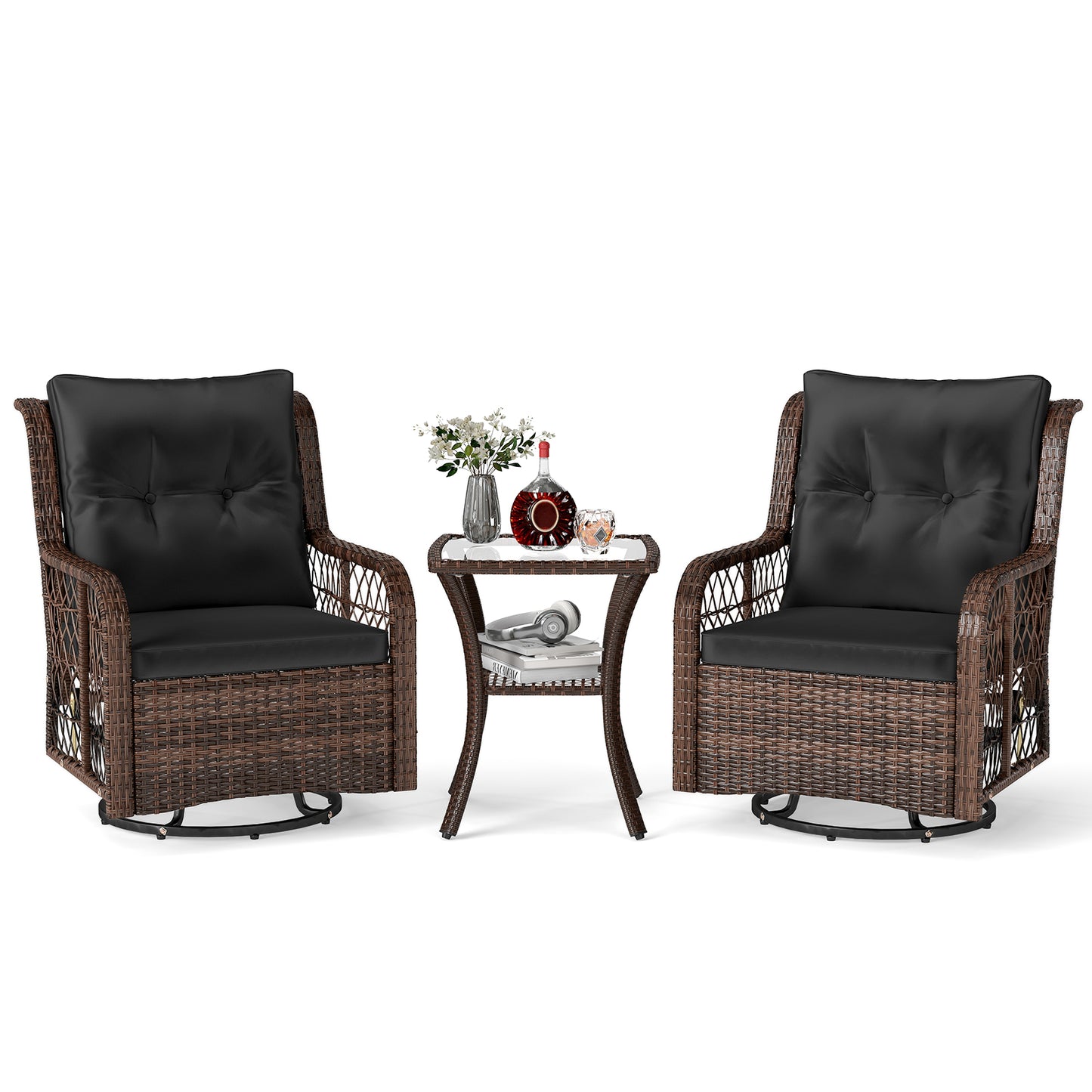 3-Piece Patio Conversation Set with Swivel Glider Chairs