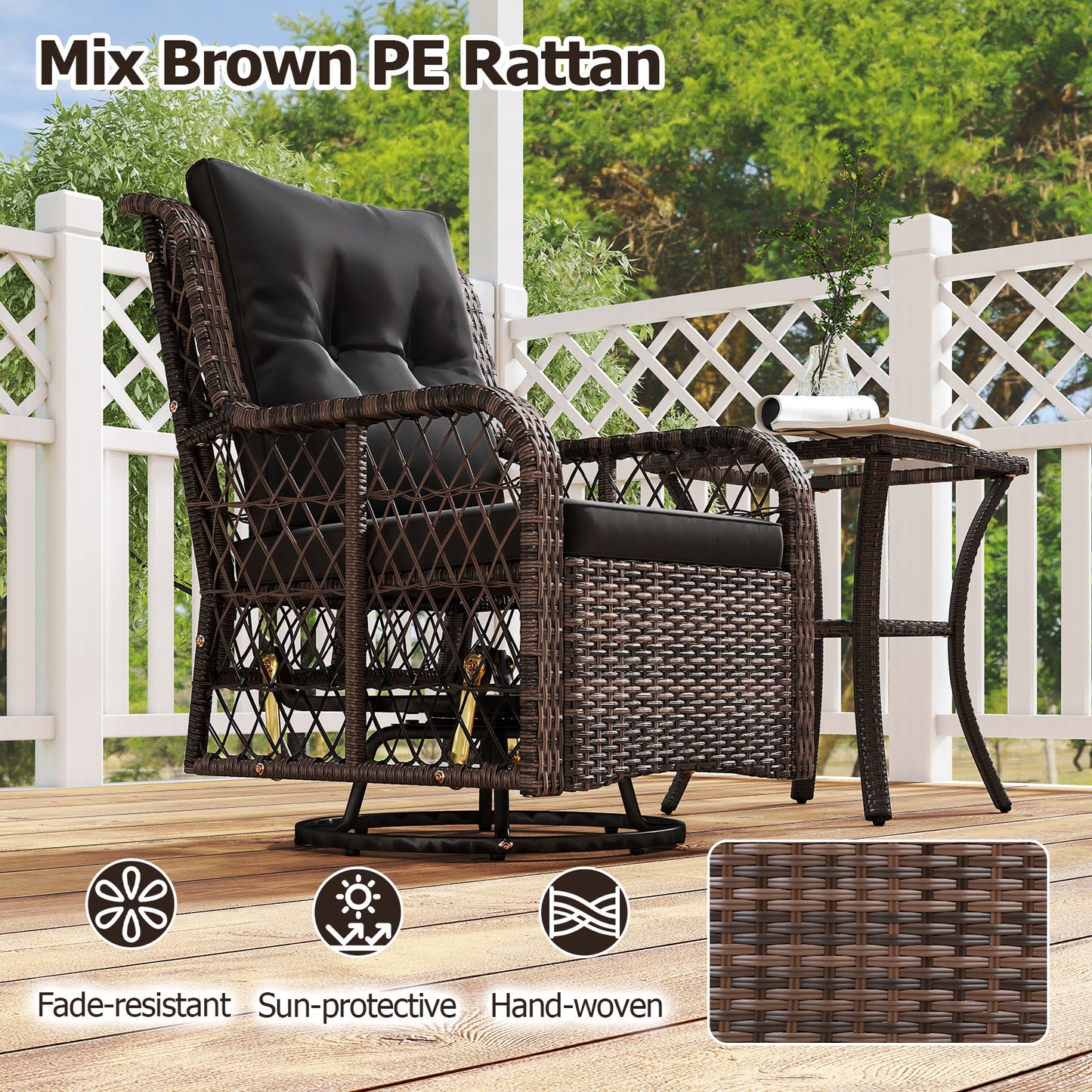 3-Piece Patio Conversation Set with Swivel Glider Chairs