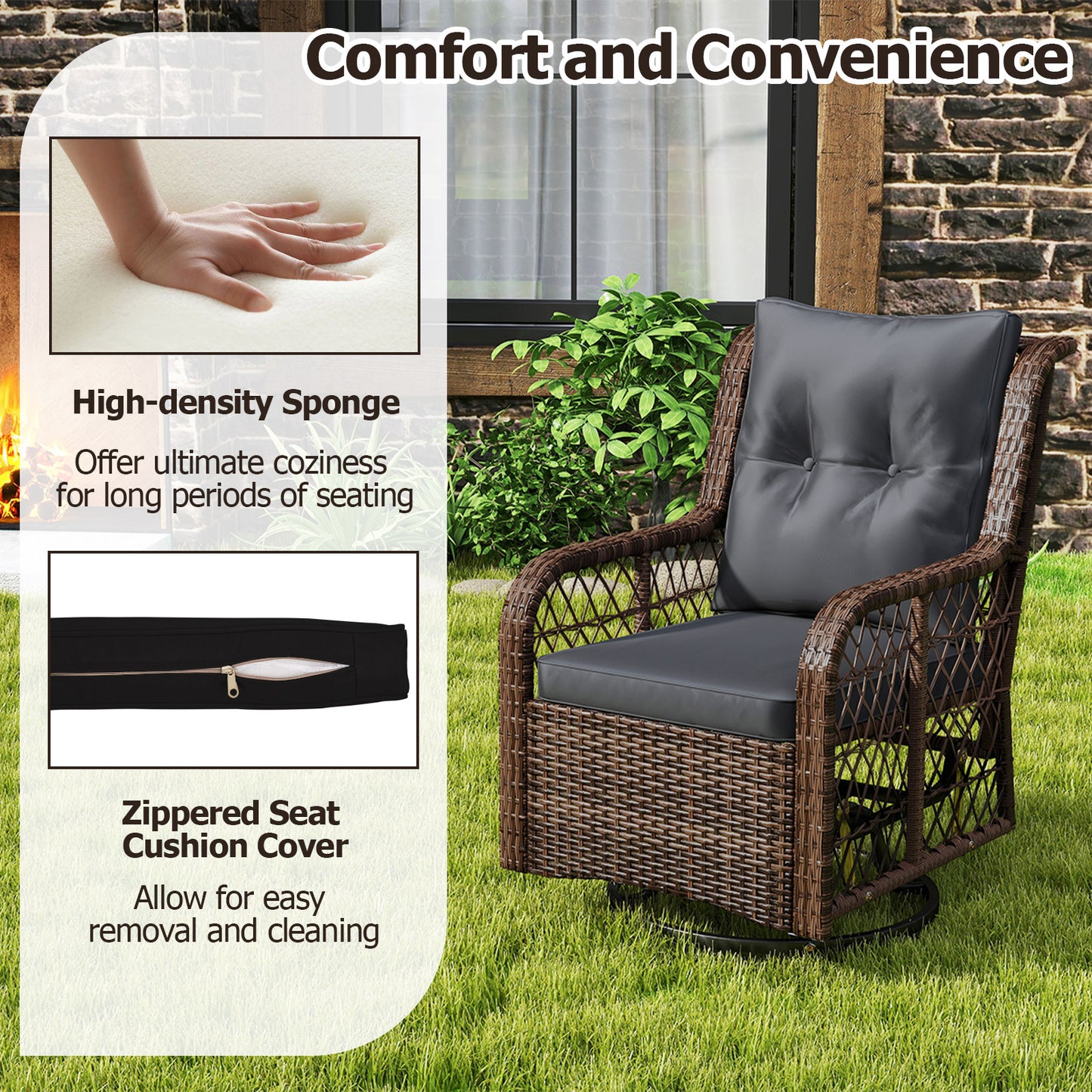 3-Piece Patio Conversation Set with Swivel Glider Chairs
