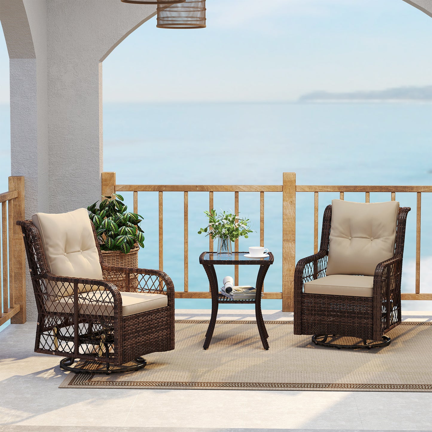 3-Piece Patio Conversation Set with Swivel Glider Chairs