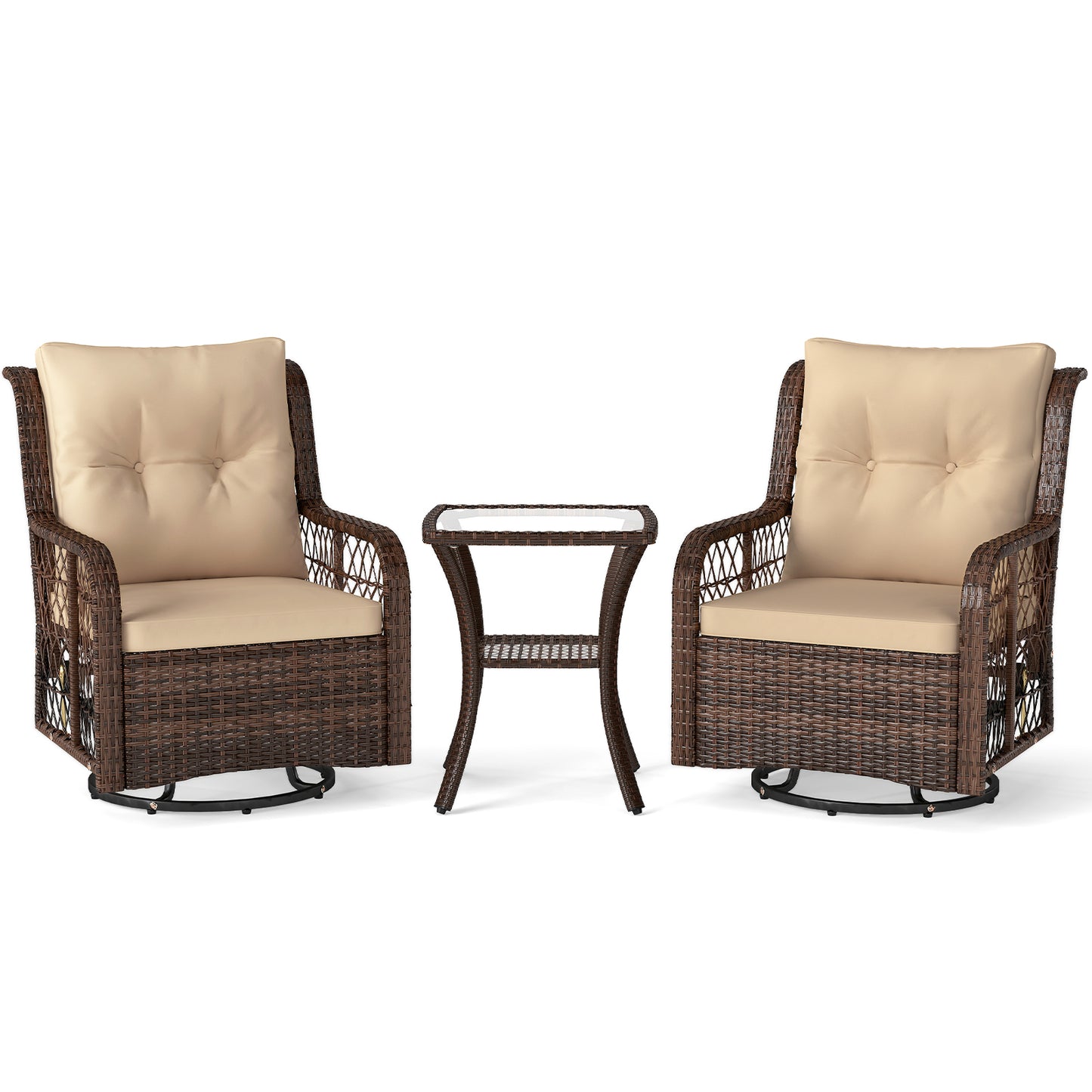 3-Piece Patio Conversation Set with Swivel Glider Chairs