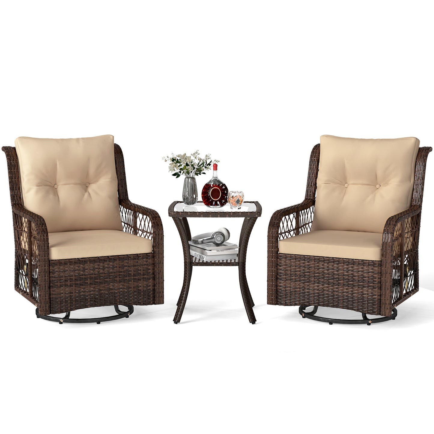 3-Piece Patio Conversation Set with Swivel Glider Chairs