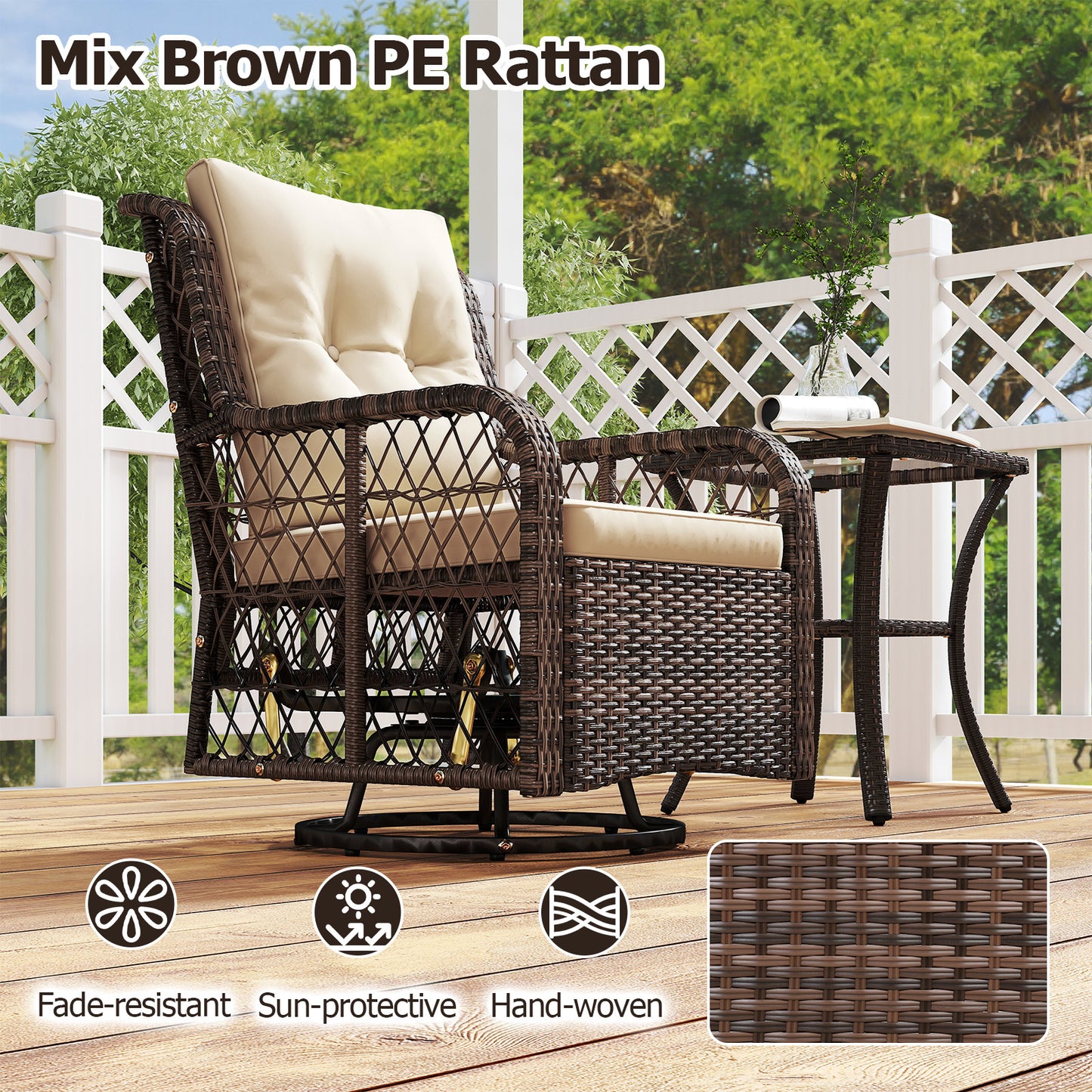 3-Piece Patio Conversation Set with Swivel Glider Chairs