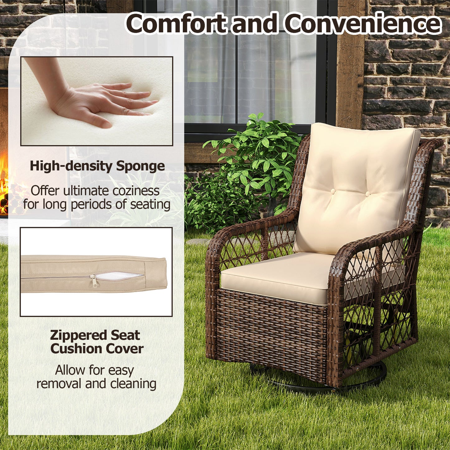 3-Piece Patio Conversation Set with Swivel Glider Chairs