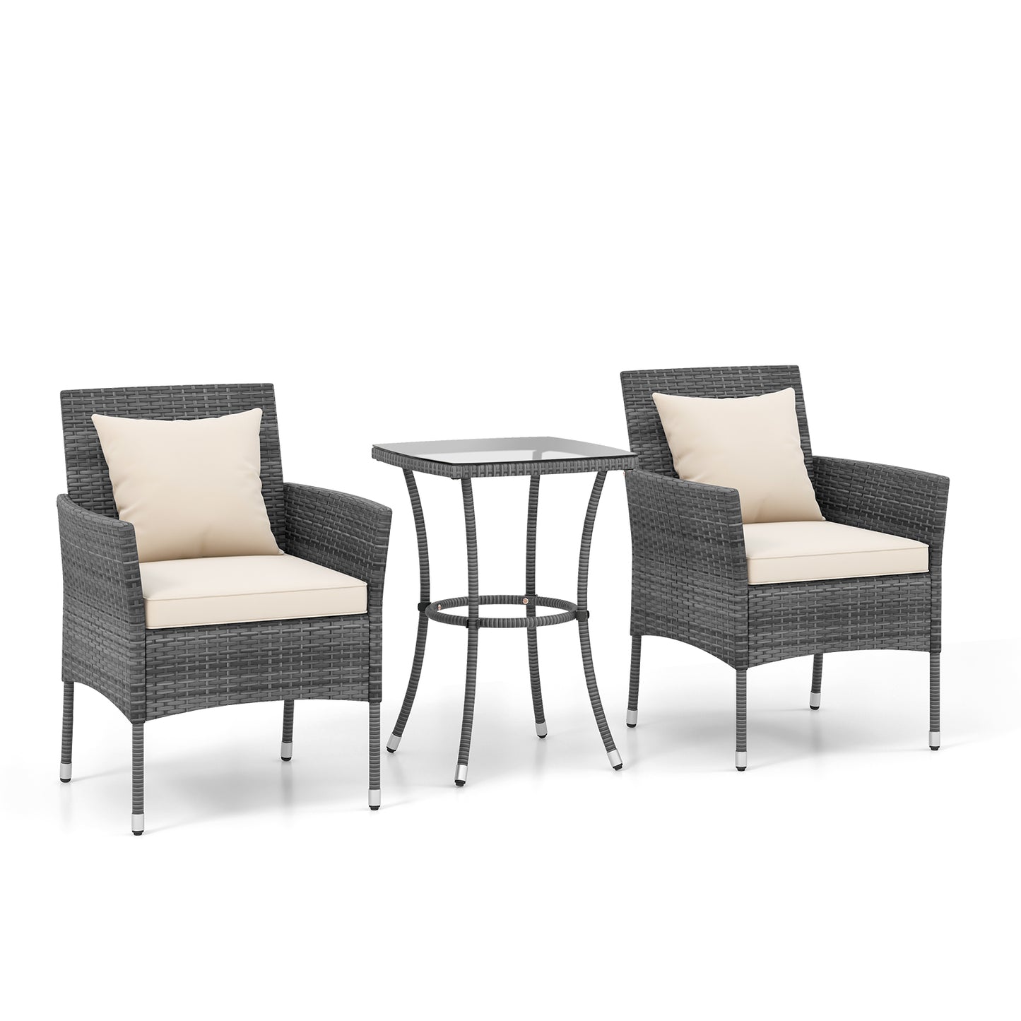 3-Piece Patio Conversation Set with Cushioned Chairs & Glass Table