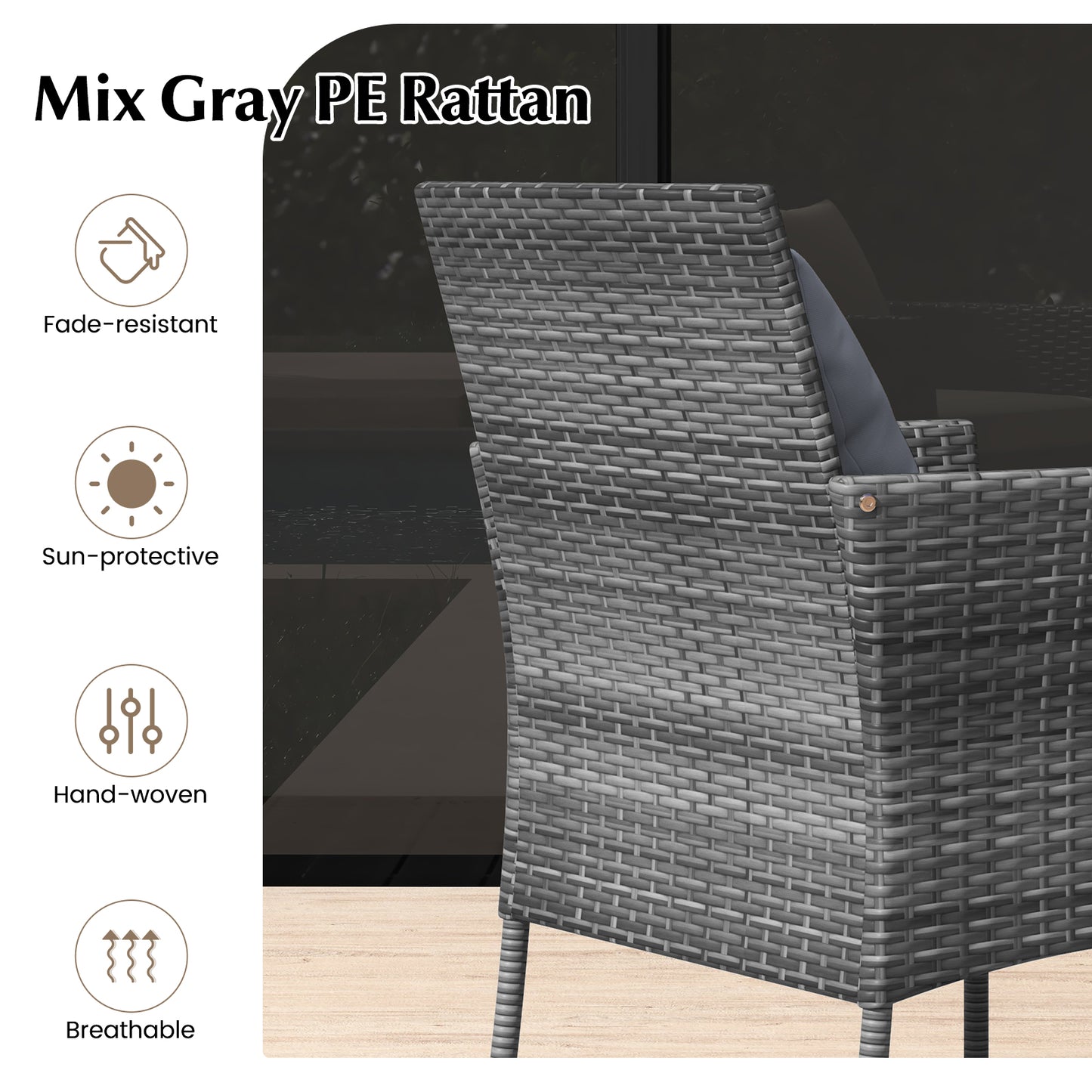 3-Piece Patio Conversation Set with Cushioned Chairs & Glass Table