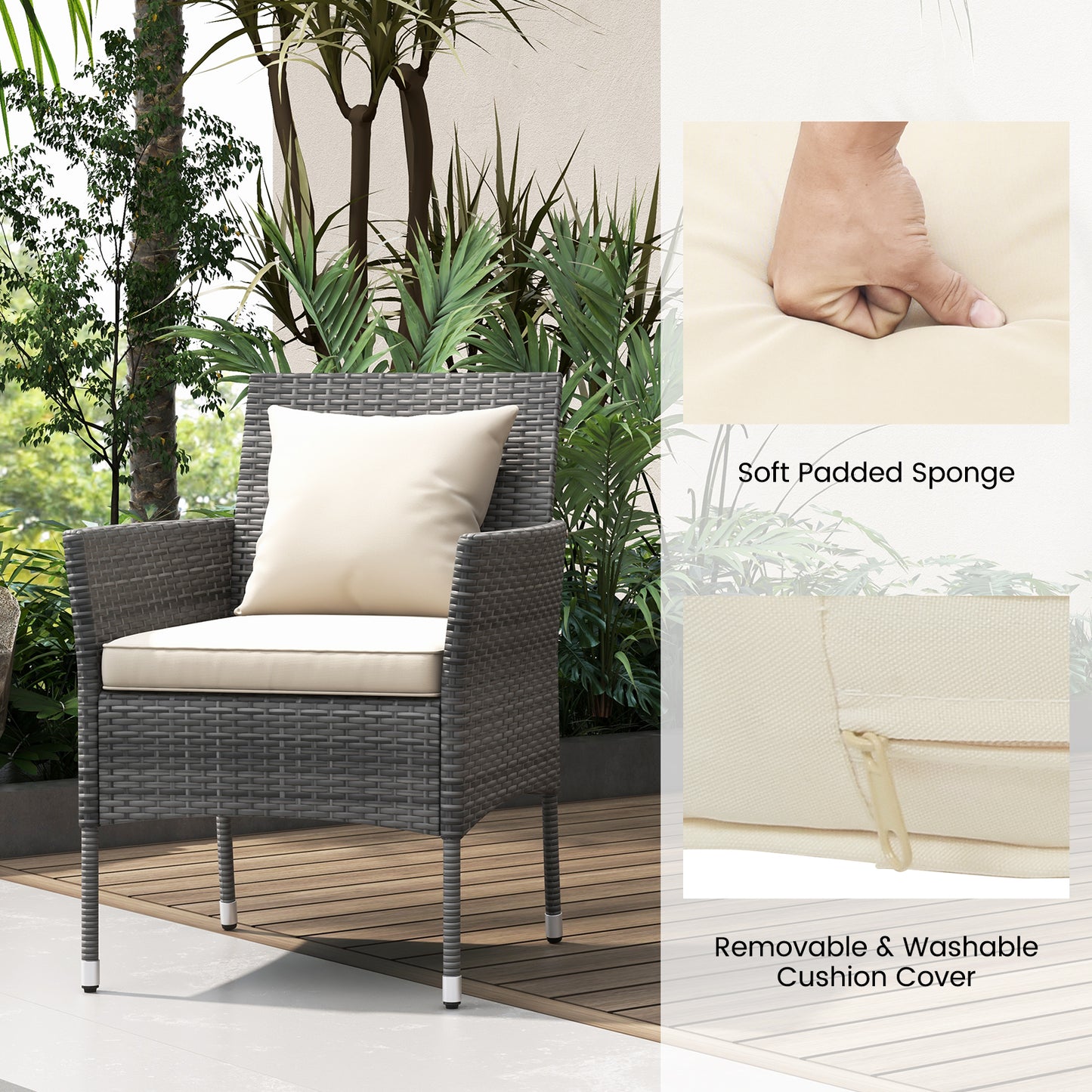 3-Piece Patio Conversation Set with Cushioned Chairs & Glass Table