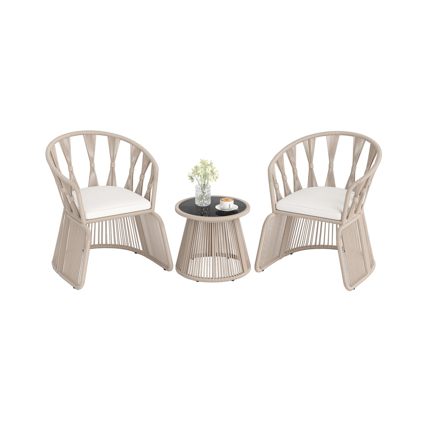 3-Piece Patio Conversation Set with Rope-Woven Chairs