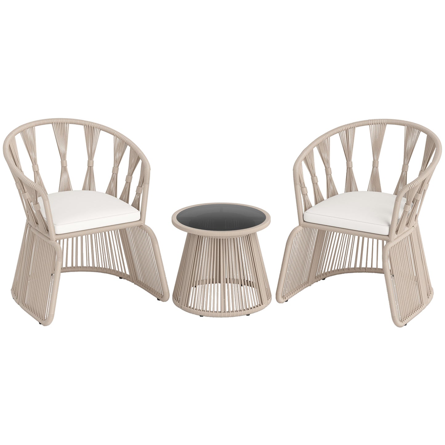 3-Piece Patio Conversation Set with Rope-Woven Chairs
