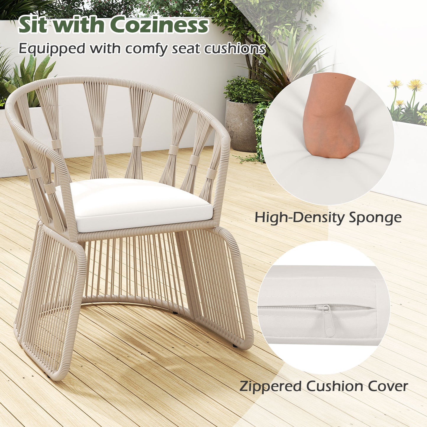 3-Piece Patio Conversation Set with Rope-Woven Chairs