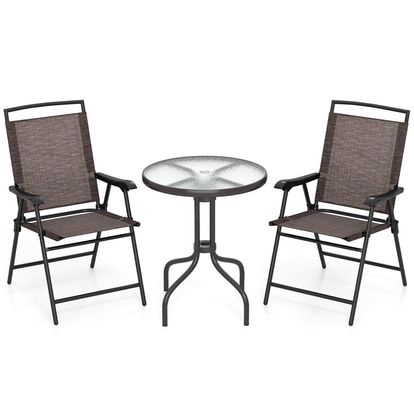 3-Piece Patio Conversation Set with Folding Chairs & Glass Table
