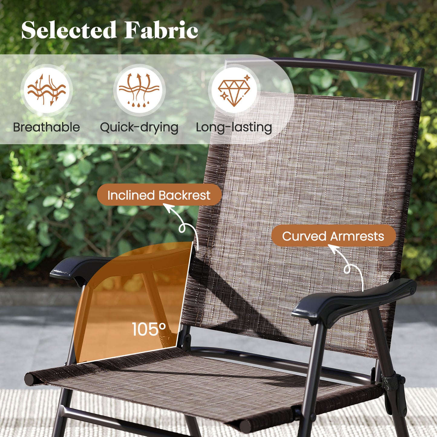 3-Piece Patio Conversation Set with Folding Chairs & Glass Table