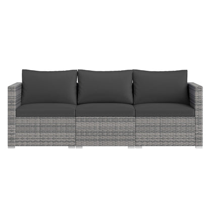 3 Pieces Patio Sectional Sofa Set PE Rattan Modular Couch Furniture Set with Soft Cushions