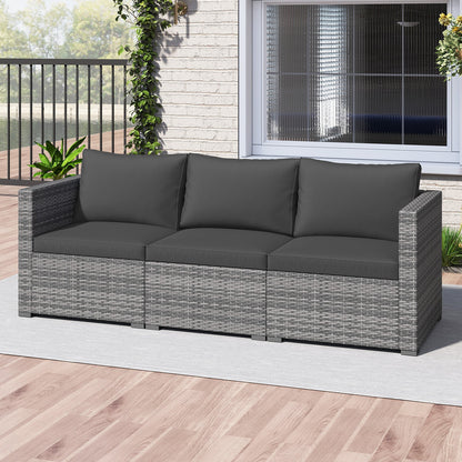 3 Pieces Patio Sectional Sofa Set PE Rattan Modular Couch Furniture Set with Soft Cushions
