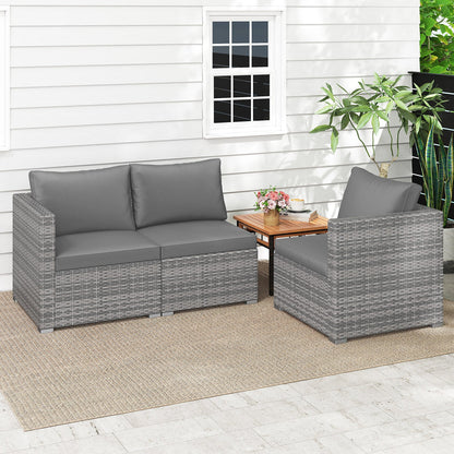 3 Pieces Patio Sectional Sofa Set PE Rattan Modular Couch Furniture Set with Soft Cushions