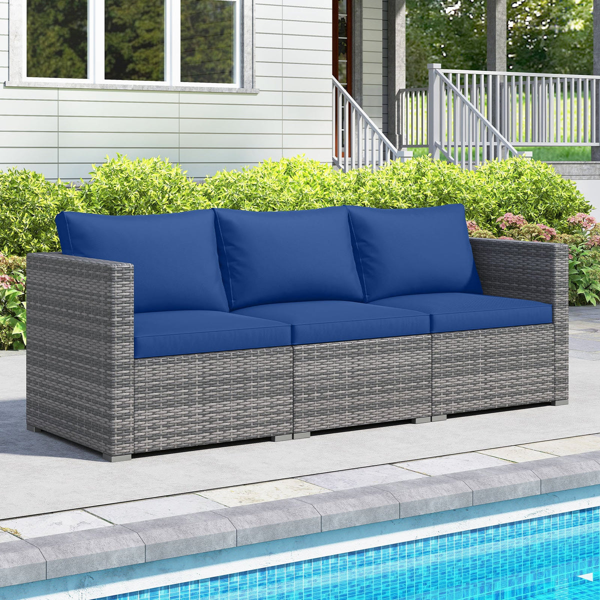 3 Pieces Patio Sectional Sofa Set PE Rattan Modular Couch Furniture Set with Soft Cushions