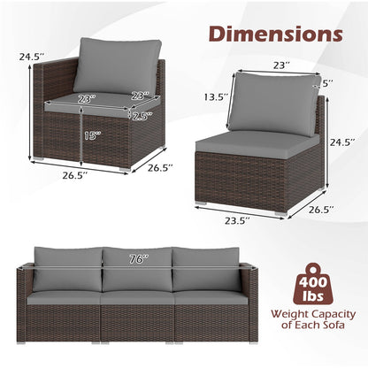 3 Pieces Patio Sectional Sofa Set with Soft Cushions