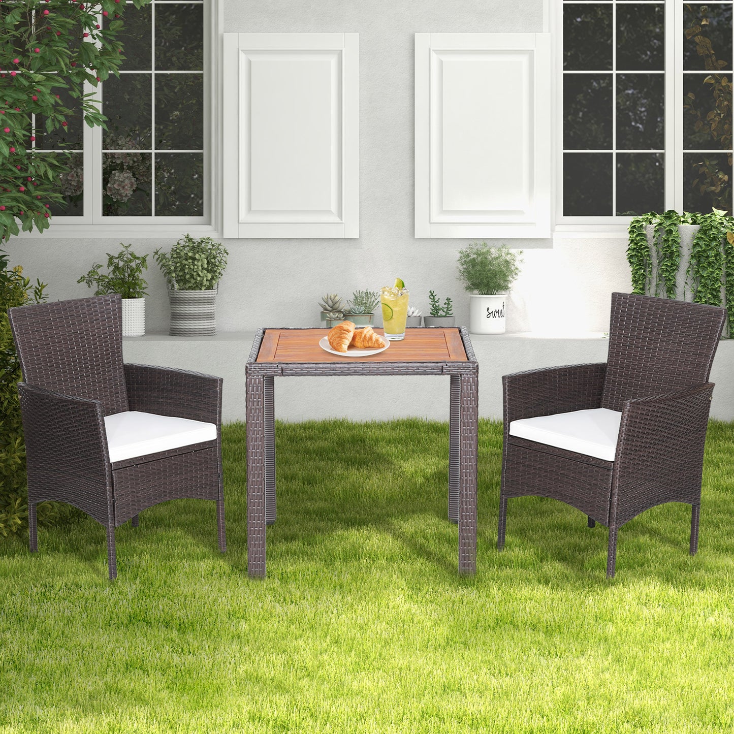 3-Piece Patio Conversation Set with Acacia Wood Table
