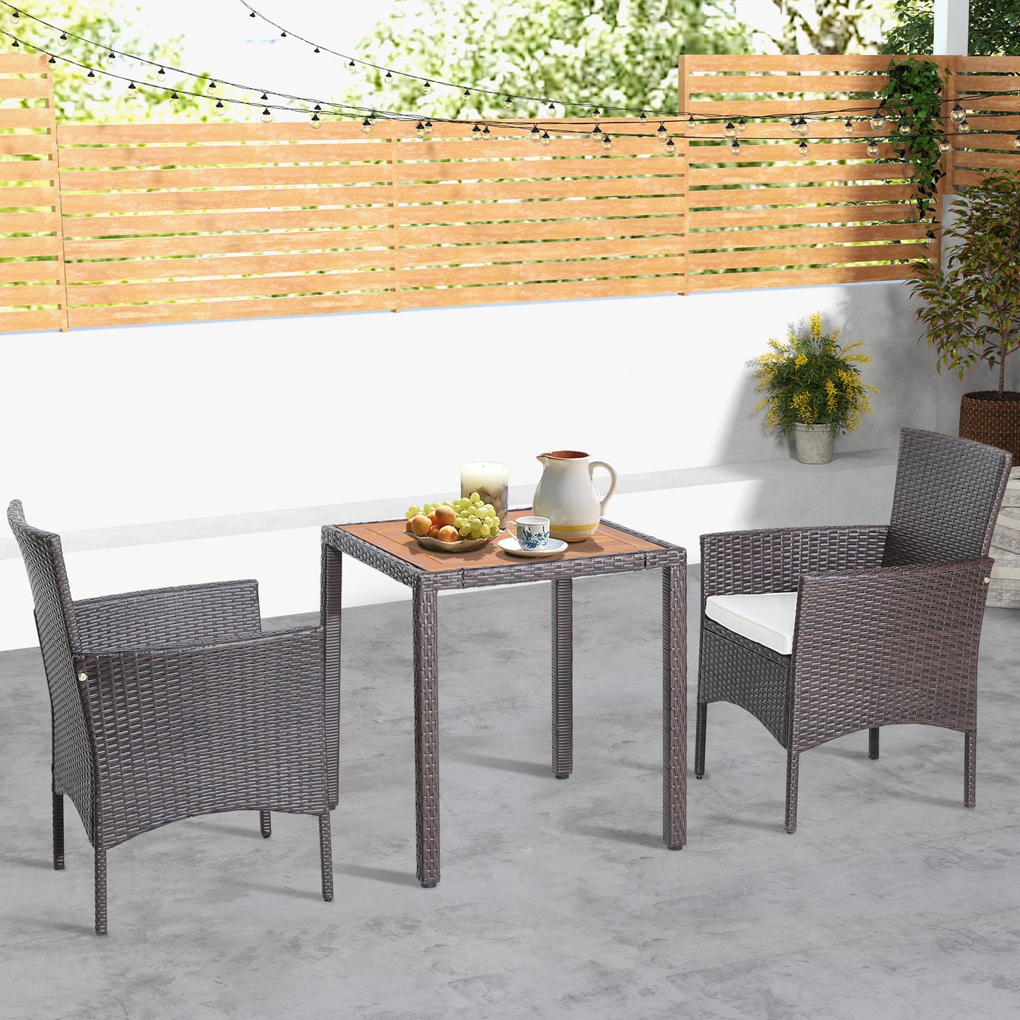 3-Piece Patio Conversation Set with Acacia Wood Table