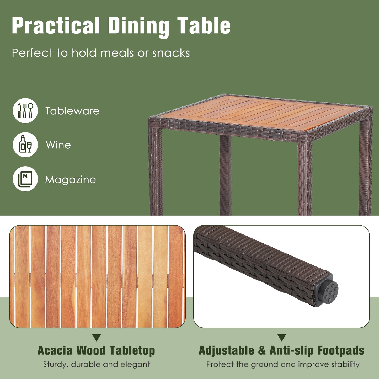 3-Piece Patio Conversation Set with Acacia Wood Table