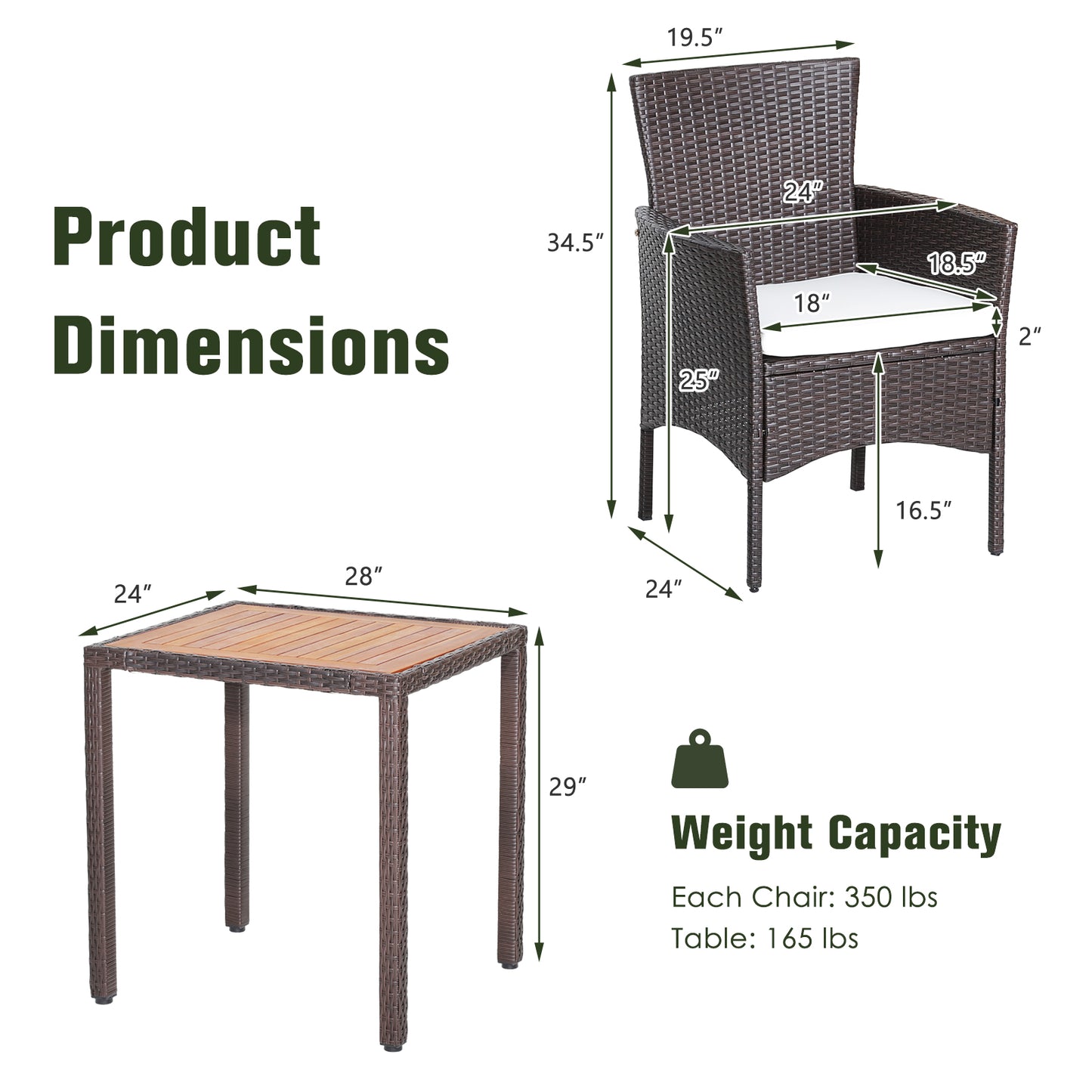 3-Piece Patio Conversation Set with Acacia Wood Table