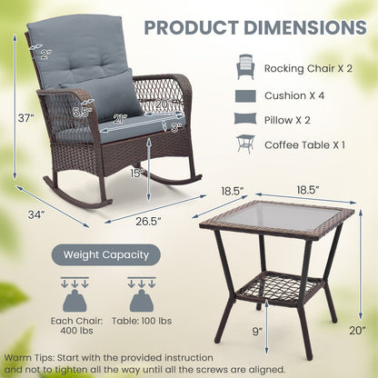 3 Pieces Rocking Bistro Set with 2-Tier Coffee Table