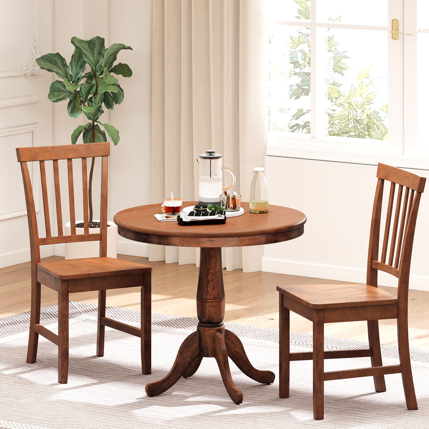 3-Piece Round Dining Table Set with 2 Chairs - Walnut