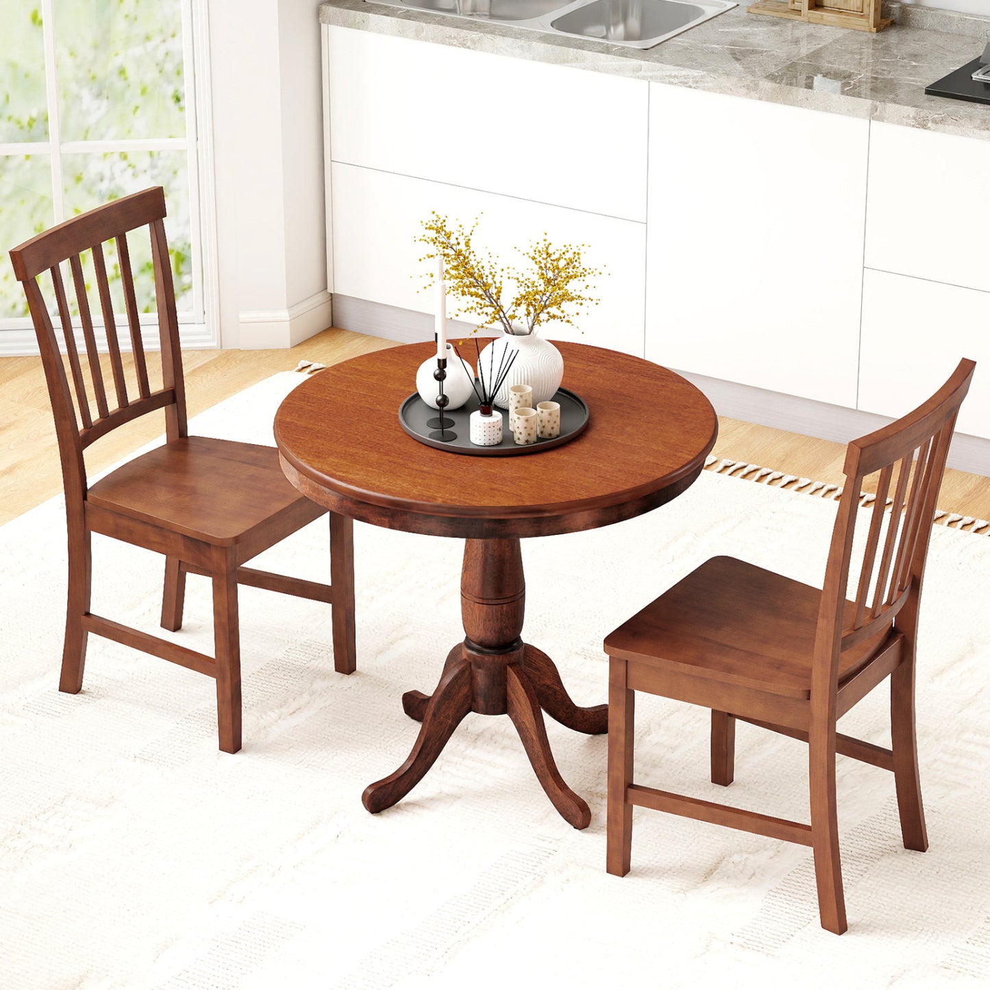 3-Piece Round Dining Table Set with 2 Chairs - Walnut